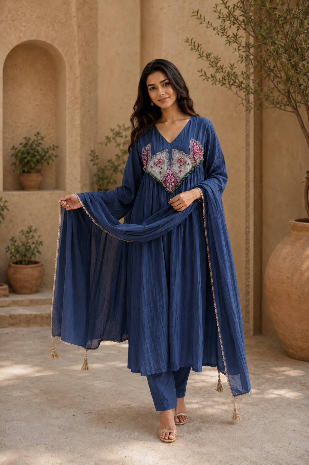 Embroidered Anarkali Suit Set with Dupatta