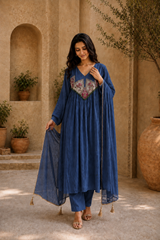 Embroidered Anarkali Suit Set with Dupatta