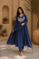 Embroidered Anarkali Suit Set with Dupatta