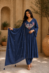 Embroidered Anarkali Suit Set with Dupatta