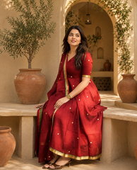 Maroon Festive Anarkali Suit Set with Golden Border & Dupatta