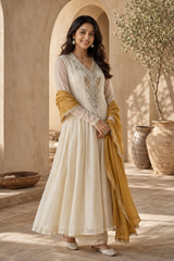 Embroidered Anarkali Suit Set With Mustard Dupatta