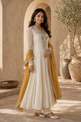 Embroidered Anarkali Suit Set With Mustard Dupatta