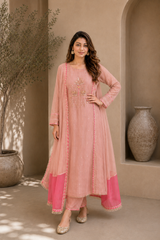 Elegant Embroidered Cotton Blend Kurta Set with Contrast Pink Dupatta