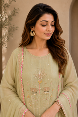 Elegant Embroidered Cotton Blend Kurta Set with Contrast Pink Dupatta