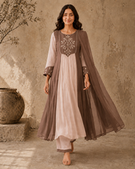 Brown Embroidered Anarkali Suit Set with Brown Dupatta