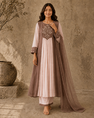 Brown Embroidered Anarkali Suit Set with Brown Dupatta