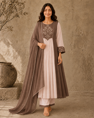Brown Embroidered Anarkali Suit Set with Brown Dupatta