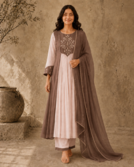 Brown Embroidered Anarkali Suit Set with Brown Dupatta