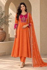 Elegant Orange Embroidered Anarkali Suit Set with Designer Dupatta