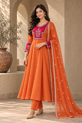 Elegant Orange Embroidered Anarkali Suit Set with Designer Dupatta