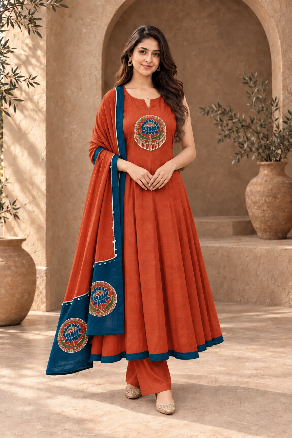 Lotus Embroidered Anarkali Set with Dupatta