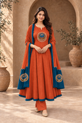 Lotus Embroidered Anarkali Set with Dupatta