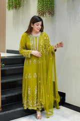 Green Embroidered Anarkali Suit Set with Dupatta