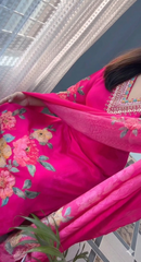 Elegant Pink Floral Printed Anarkali Suit Set with Dupatta