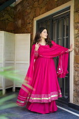 Elegant Pink Flared Anarkali Kurta Set with Matching Dupatta