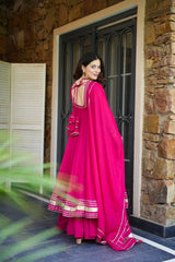 Elegant Pink Flared Anarkali Kurta Set with Matching Dupatta