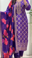 Elegant Purple Kurta Set with Floral Dupatta