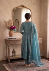 Sky Embroidered Anarkali Suit Set with Dupatta