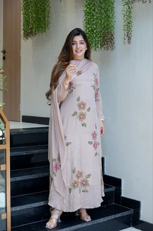 Women Hand Work With Printed Design Suit Set