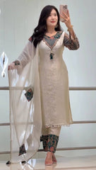 Elegant Ivory Embroidered Kurta Set with Designer Dupatta
