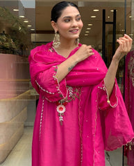 Elegant Pink Cotton Embroidered Kurta Set with Dupatta