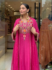 Elegant Pink Cotton Embroidered Kurta Set with Dupatta