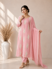 Women's Embroidered Straight Kurta Set with Dupatta