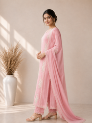Women's Embroidered Straight Kurta Set with Dupatta