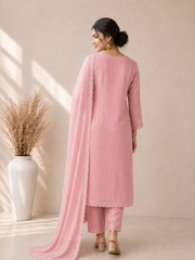 Women's Embroidered Straight Kurta Set with Dupatta