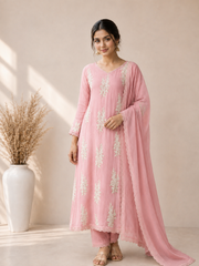 Women's Embroidered Straight Kurta Set with Dupatta