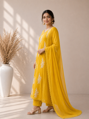Women's Embroidered Straight Kurta Set with Dupatta