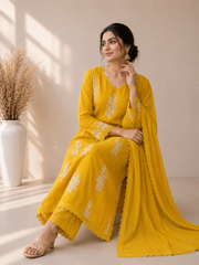 Women's Embroidered Straight Kurta Set with Dupatta