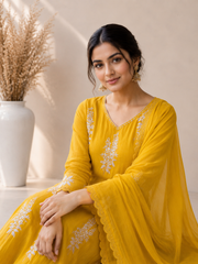 Women's Embroidered Straight Kurta Set with Dupatta