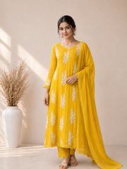 Women's Embroidered Straight Kurta Set with Dupatta